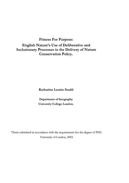 Fitness for Purpose: English Nature's Use of Deliberative And