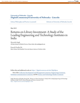 Returns on Library Investment: a Study of the Leading Engineering and Technology Institutes in India