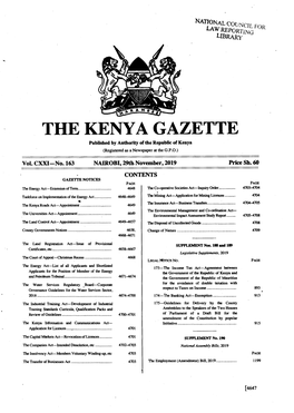 THE KENYA GAZETTE Published by Authority of the Republic of Kenya (Registered As a Newspaper at the G.P.O.)