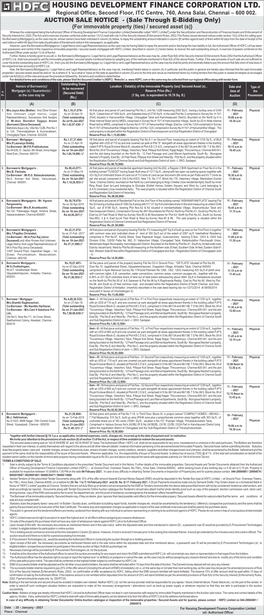 HOUSING DEVELOPMENT FINANCE CORPORATION LTD. Regional Office, Second Floor, ITC Centre, 760, Anna Salai, Chennai – 600 002