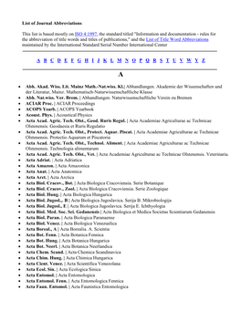 List of Journal Abbreviations