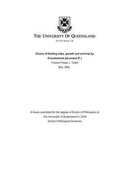 Choice of Feeding Sites, Growth and Survival by Crocidolomia Pavonana (F.) Frezzel Praise J