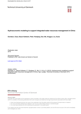 Hydroeconomic Modeling to Support Integrated Water Resources Management in China