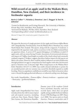 Wild Record of an Apple Snail in the Waikato River, Hamilton, New Zealand, and Their Incidence in Freshwater Aquaria