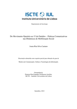 Do Movimento Operário Ao 15 De Outubro – Práticas Comunicativas Nas Dinâmicas De Mobilização Social