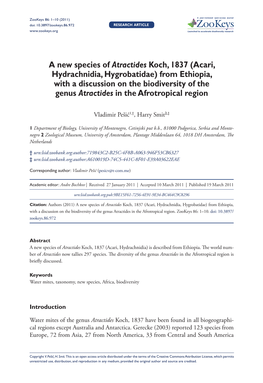 A New Species of Atractides Koch, 1837 (Acari, Hydrachnidia