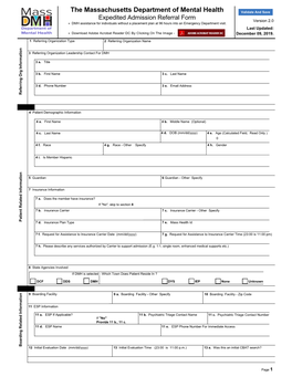 Form Version 2.0 ▶ DMH Assistance for Individuals Without a Placement Plan at 96 Hours Into an Emergency Department Visit