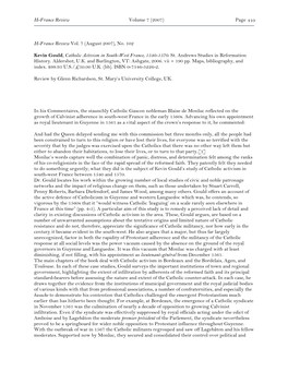 Page 410 H-France Review Vol. 7 (August 2007), No. 102 Kevin Gould, Catholic Activism in South-W