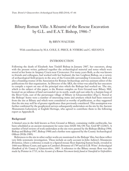 Bibury Roman Villa: a Résumé of the Rescue Excavation by G.L