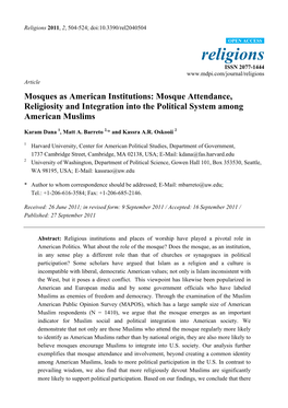 Mosques As American Institutions: Mosque Attendance, Religiosity and Integration Into the Political System Among American Muslims