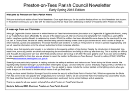 Preston-On-Tees Parish Council Newsletter Early Spring 2015 Edition Welcome to Preston-On-Tees Parish News