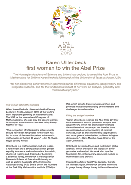 Karen Uhlenbeck First Woman to Win the Abel Prize