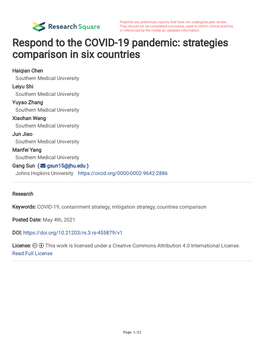 Respond to the COVID-19 Pandemic: Strategies Comparison in Six Countries