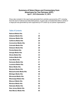 Summary of Select News and Commentary from Americans for Tax Fairness (ATF) April 1, 2013-December 31, 2013