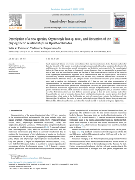 Parasitology International 72 (2019) 101939