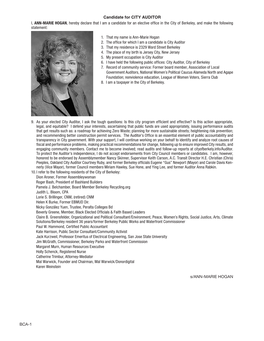 1. That My Name Is Ann-Marie Hogan 2. the Office for Which I Am a Candidate Is City Auditor 3. That My Residence Is 2329 Ward Street Berkeley 4