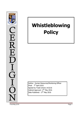 Whistleblowing Policy Is Intended to Cover Concerns That Fall Outside the Scope of Other Procedures