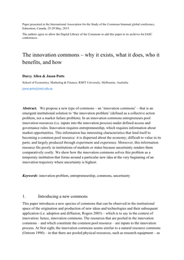 The Innovation Commons – Why It Exists, What It Does, Who It Benefits, and How