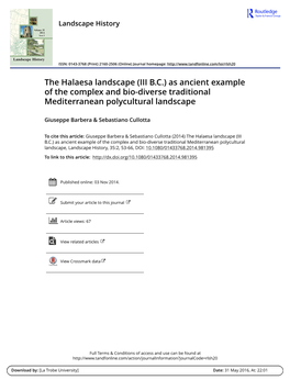 The Halaesa Landscape (III B.C.) As Ancient Example of the Complex and Bio-Diverse Traditional Mediterranean Polycultural Landscape