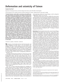 Deformation and Seismicity of Taiwan