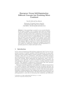 Emergence Versus Self-Organisation: Different Concepts but Promising