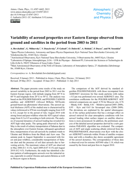 Variability of Aerosol Properties Over Eastern Europe Observed From