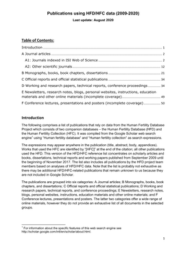 Publications Using HFD/HFC Data (2009-2020) Last Update: August 2020