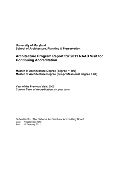 Architecture Program Report for 2011 NAAB Visit for Continuing Accreditation