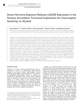 Stress Hormone Exposure Reduces Mglur5 Expression in the Nucleus Accumbens: Functional Implications for Interoceptive Sensitivity to Alcohol