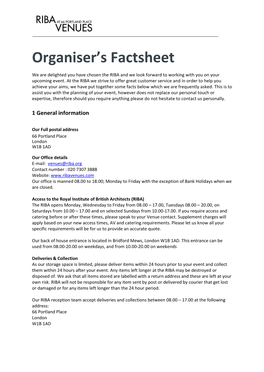 Organiser's Factsheet