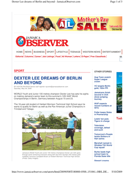 Dexter Lee Dreams of Berlin and Beyond - Jamaicaobserver.Com Page 1 of 3