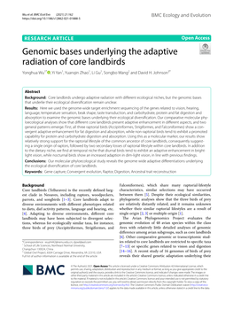 Genomic Bases Underlying the Adaptive Radiation of Core Landbirds Yonghua Wu1* , Yi Yan1, Yuanqin Zhao1, Li Gu1, Songbo Wang2 and David H