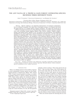 The Ant Fauna of a Tropical Rain Forest: Estimating Species Richness Three Different Ways