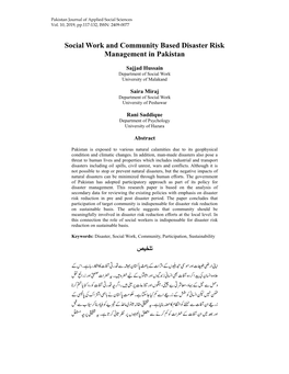 Social Work and Community Based Disaster Risk Management in Pakistan