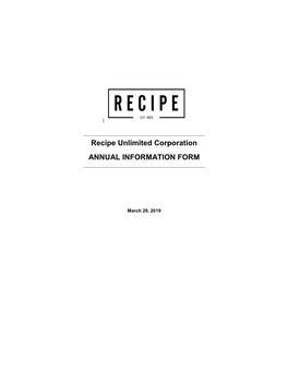 Recipe Unlimited Corporation ANNUAL INFORMATION FORM