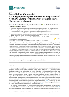 Cross-Linking Chitosan Into Hydroxypropylmethylcellulose for the Preparation of Neem Oil Coating for Postharvest Storage of Pitaya (Stenocereus Pruinosus)