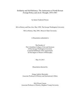 The Antinomies of North Korean Foreign Policy and Juche Thought, 1953-1967