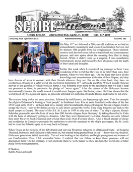 Temple Beth Am 2250 Central Blvd. Jupiter, FL 33458 (561) 747-1109 June/July 2015 Iyar/Sivan 5775 Published Monthly Issue No