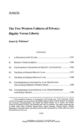 The Two Western Cultures of Privacy: Dignity Versus Liberty