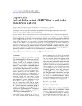 Original Article In-Vitro Inhibitory Effect of EGFL7-Rnai on Endothelial Angiogenesis in Glioma
