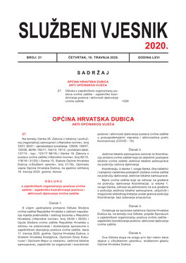 Općina Hrvatska Dubica Akti Općinskog Vijeća 27