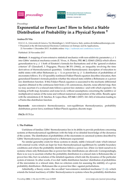 Exponential Or Power Law? How to Select a Stable Distribution of Probability in a Physical System †
