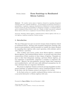 From Semirings to Residuated Kleene Lattices