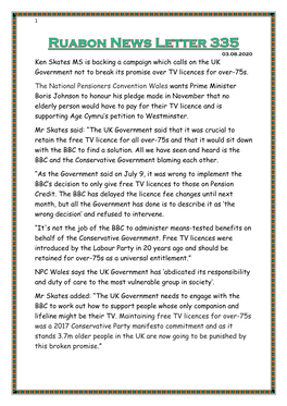 Ken Skates MS Is Backing a Campaign Which Calls on the UK Government Not to Break Its Promise Over TV Licences for Over-75S