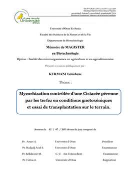 Mycorhization Contrôlée D'une Cistacée Pérenne Par Les Terfez En