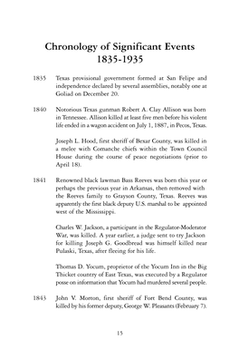 Chronology of Significant Events 1835-1935