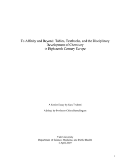 To Affinity and Beyond: Tables, Textbooks, and the Disciplinary Development of Chemistry in Eighteenth-Century Europe