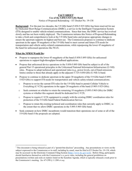 November 21, 2019 FACT SHEET* Use of the 5.850-5.925 Ghz Band