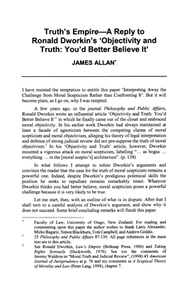 A Reply to Ronald Dworkin's ‘Objectivity and Truth 87