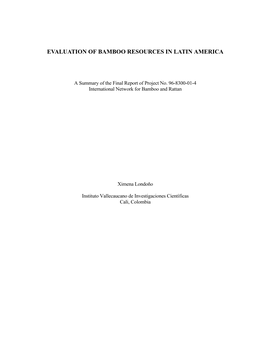 Evaluation of Bamboo Resources in Latin America